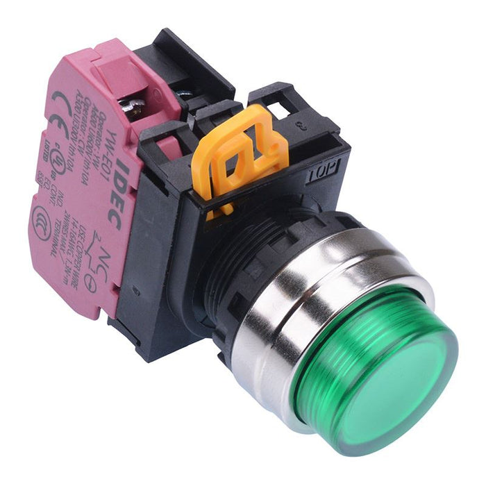 IDEC Green 12V illuminated 22mm Metal Bezel Maintained Push Button Switch NC IP65 YW4L-A2E01Q3G