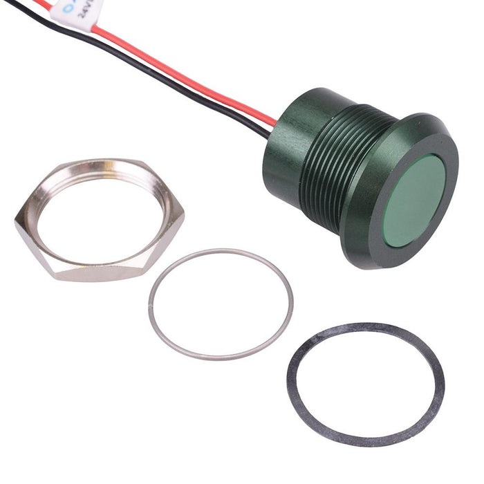 Q22Y5AGXXSG24E Super Bright Green Chamfered 22mm 24VDC LED Panel Indicator IP67 APEM