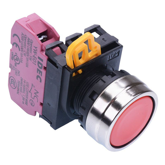 IDEC Red 22mm Metal Bezel Momentary Push Button Switch NC IP65 YW4B-M1E01R