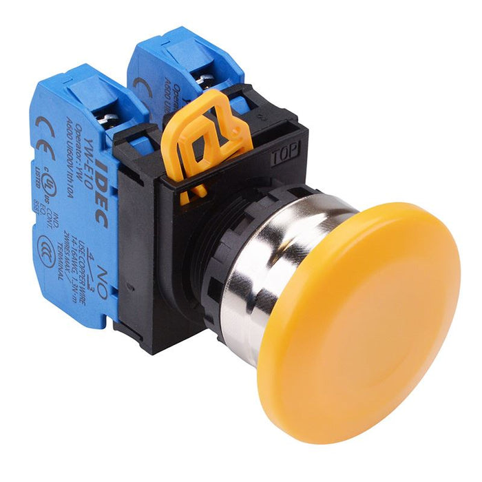 IDEC Yellow 22mm Metal Bezel Mushroom Maintained Push Button Switch 2NO IP65 YW4B-A4E20Y