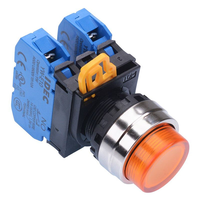 YW4L-A2E20Q0A Amber 22mm Metal Bezel Maintained Push Button Switch 2NO IP65 IDEC