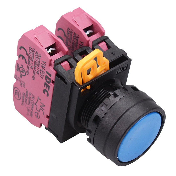 YW1B-A1E02S Blue 22mm Maintained Push Button Switch 2NC IP65 IDEC