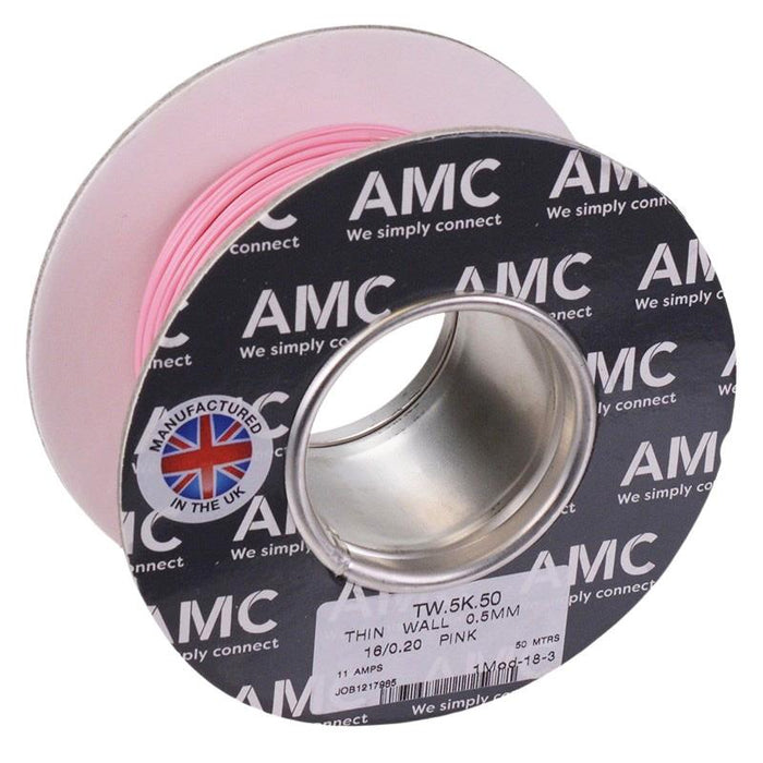 Pink 0.5mm² Thin Wall Cable 16/0.2mm 50M