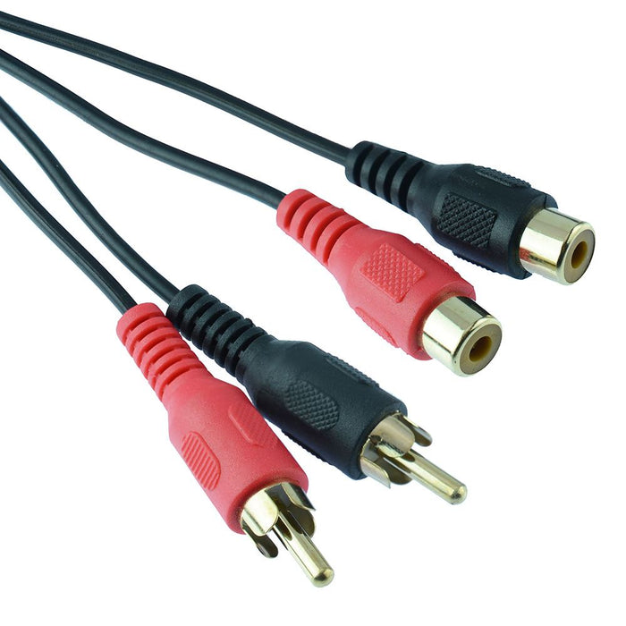 1m Red / Black Gold Male to Female Twin Phono RCA Extension Cable Lead