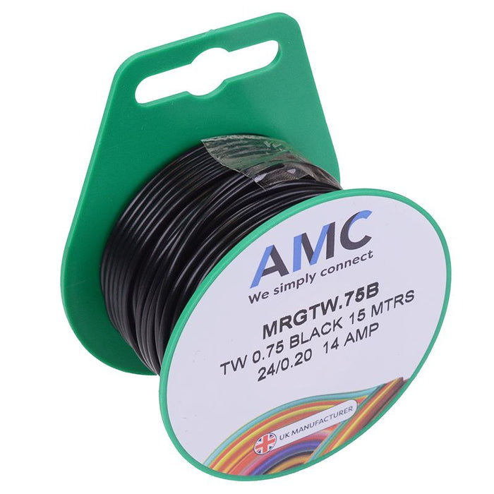 Black 0.75mm² Thin Wall 14A Cable Mini Reel 15M