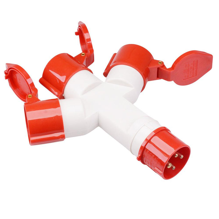 Red 3 Way Splitter 16A 415V 3P+E IP44