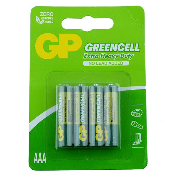 GP Pack of 4 AAA Batteries Greencell Heavy Duty Zinc Chloride