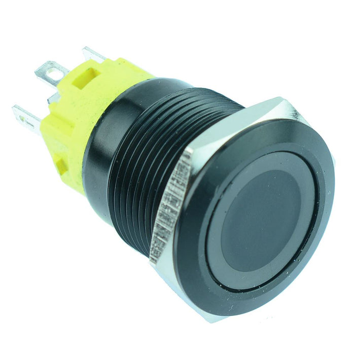 Green LED On-On Latching 19mm Black Vandal Resistant Push Switch SPST