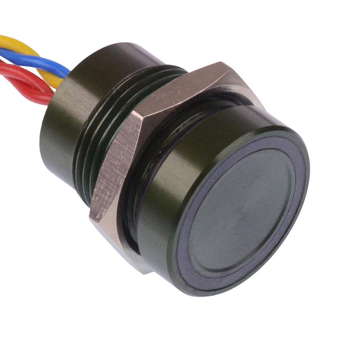 PBAR1AF3000A0G APEM Green illuminated 5VDC Momentary NO 16mm Piezo Switch Prewired IP68