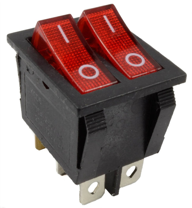 Red LED Dual On-Off Rectangle Rocker Switch 230V