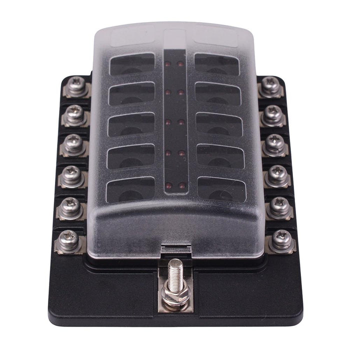 12 Way Standard Blade Fuse Box with LED Indication M4 Screws 100A 32VDC