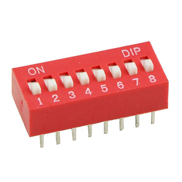 8-Way DIP DIL Red PCB Switch