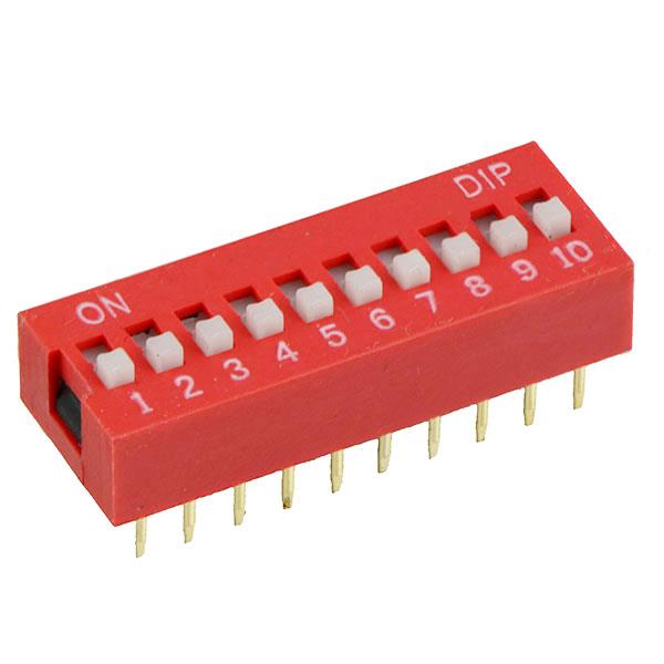 10-Way DIP DIL Red PCB Switch