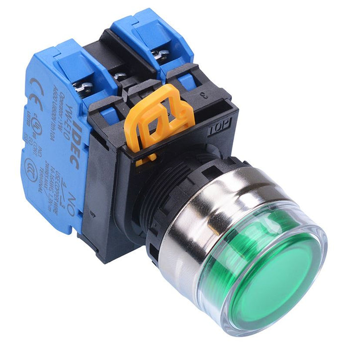 IDEC Green 12V illuminated 22mm Metal Bezel Maintained Shrouded Push Button Switch 2NO IP65 YW4L-AF2E20Q3G