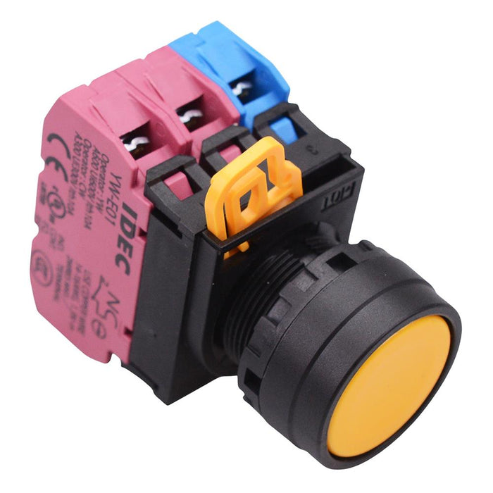 YW1B-M1E12Y Yellow 22mm Momentary Push Button Switch 1NO-2NC IP65 IDEC