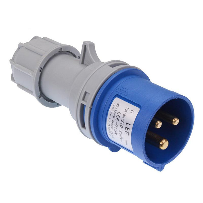 Blue 16A 230V 2P+E Industrial Inline Plug IP44
