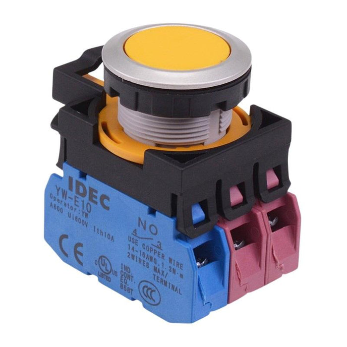 IDEC CW Series Yellow Metallic Maintained Flush Push Button Switch 1NO-2NC IP65