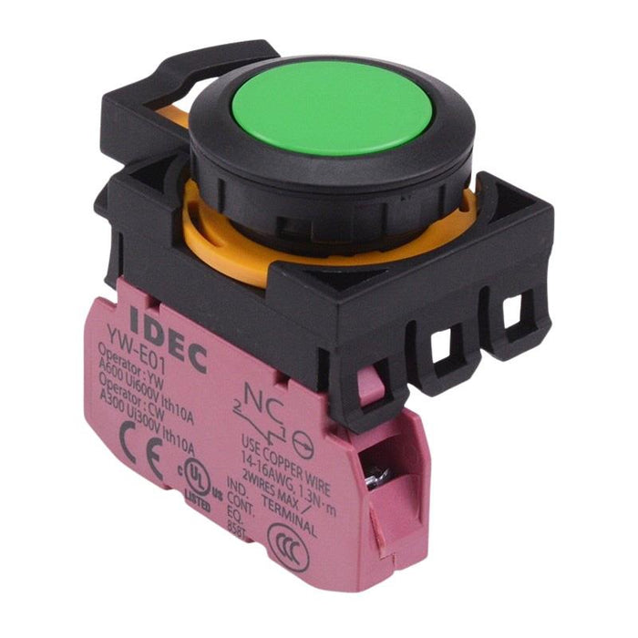 IDEC CW Series Green Maintained Flush Push Button Switch 1NC IP65