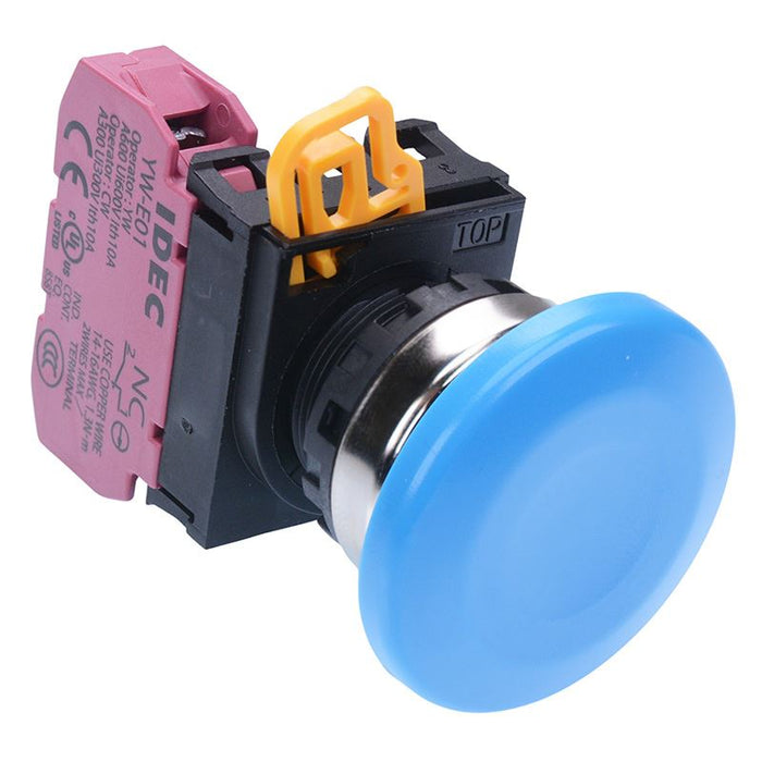 IDEC Blue 22mm Metal Bezel Mushroom Maintained Push Button Switch NC IP65 YW4B-A4E01S