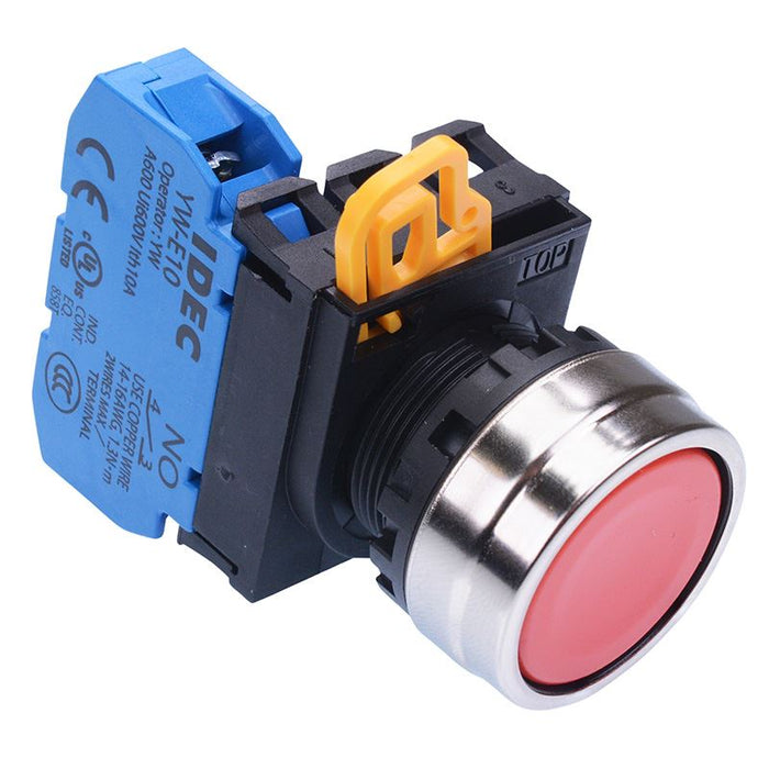 IDEC Red 22mm Metal Bezel Momentary Push Button Switch NO IP65 YW4B-M1E10R