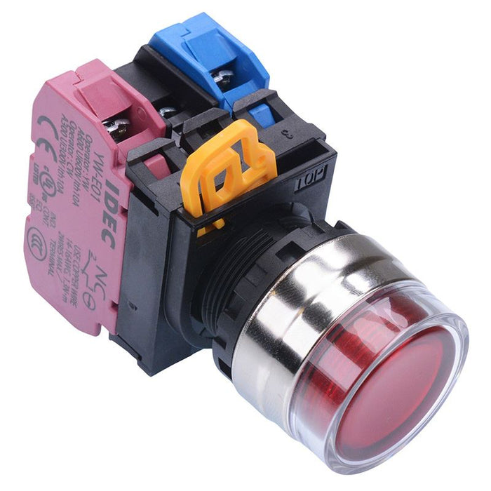 IDEC Red 12V illuminated 22mm Metal Bezel Maintained Shrouded Push Button Switch 1NO-1NC IP65 YW4L-AF2E11Q3R