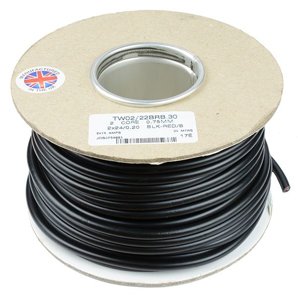 0.75mm² 2-Core Round Twin Thin Wall Cable 24/0.2mm 30M