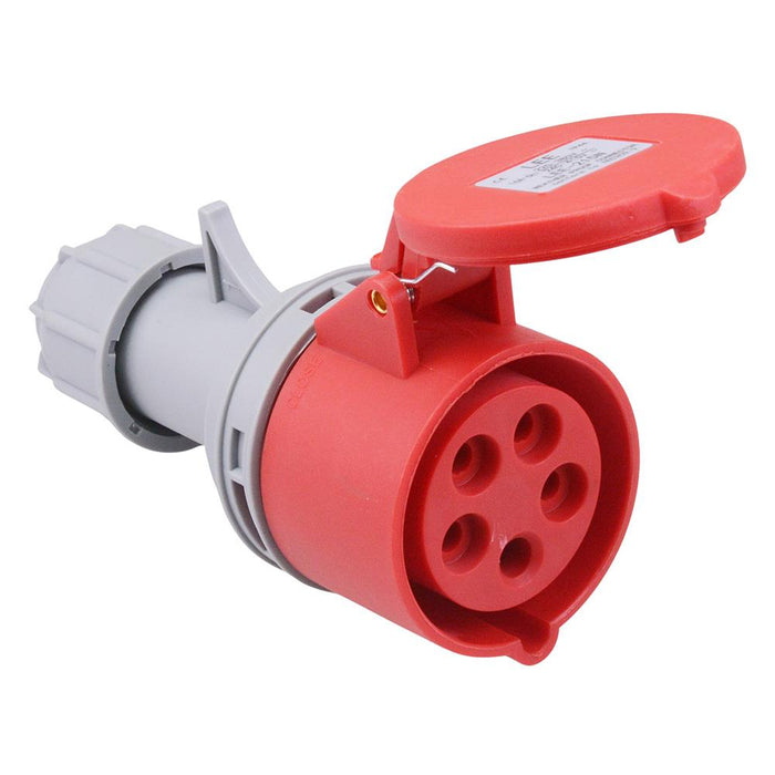 Red 16A 415V 3P+N+E Industrial Inline Socket IP44