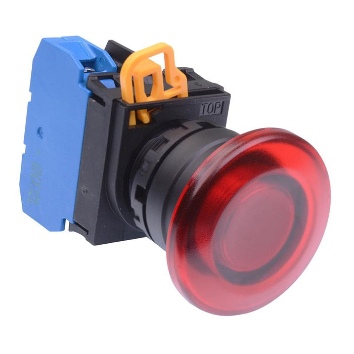IDEC Red 12V illuminated 22mm Mushroom Maintained Push Button Switch NO IP65 YW1L-A4E10Q3R
