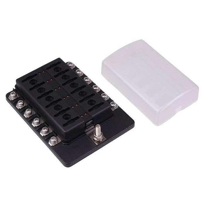 12 Way Standard Blade Fuse Box with LED Indication M4 Screws 100A 32VDC