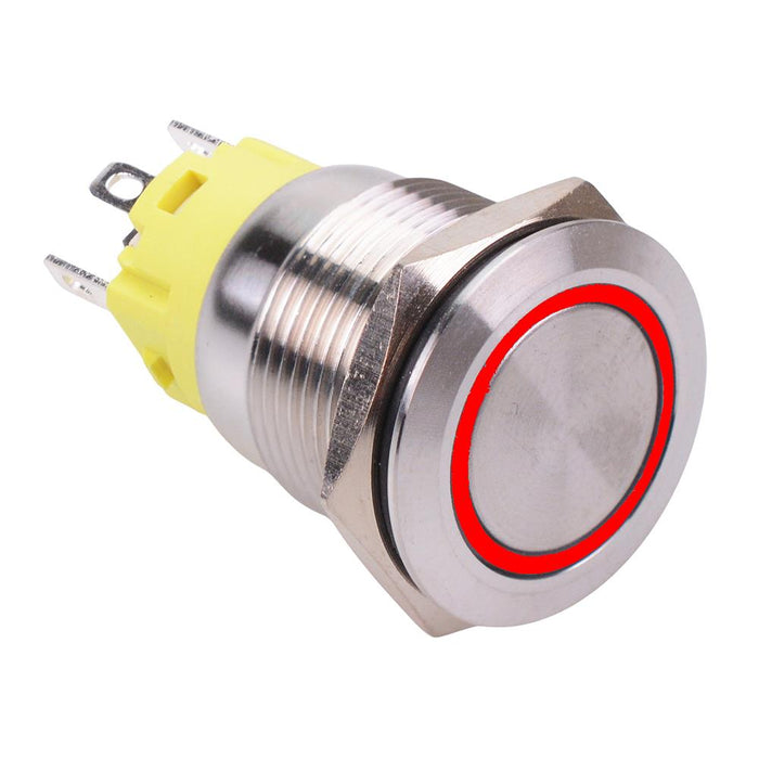 Red LED 24V On-On Latching 19mm Vandal Push Button Switch SPDT