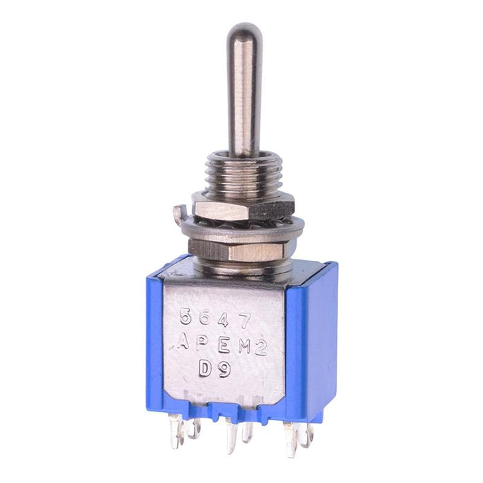 5647A APEM (On)-Off-(On) Momentary 6.35mm Miniature Toggle Switch DPDT 4A 30VDC