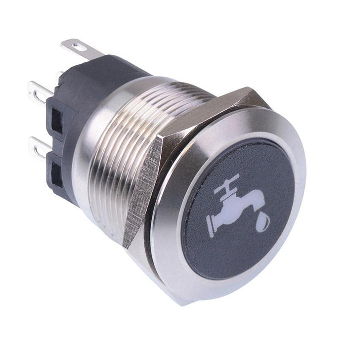Water Label' White LED Latching 22mm Vandal Push Button Switch SPDT 12V