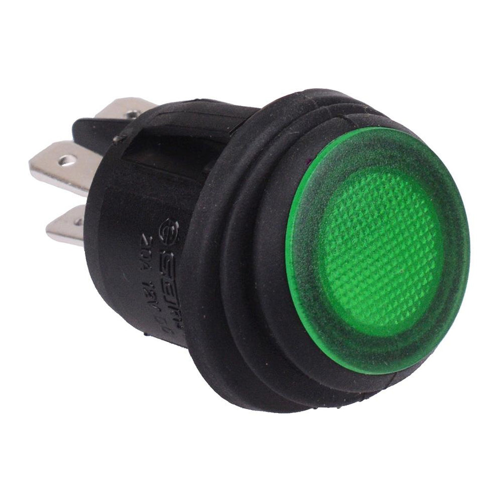 Green 12V illuminated Waterproof 20mm Round Rocker Switch DPST 20A R13 ...