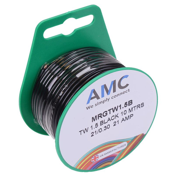 Black 1.5mm² Thin Wall 21A Cable Mini Reel 10M