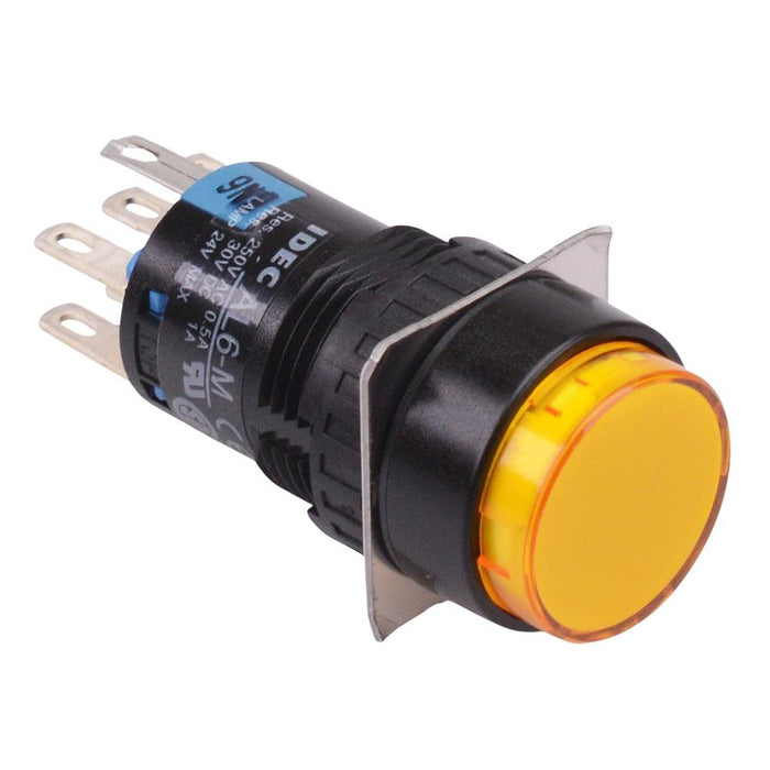 AL6M-M23PY Yellow 16mm 12V Momentary Round illuminated Push Button Switch IP65 DPDT