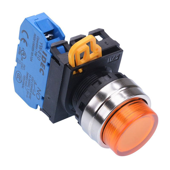 IDEC Amber 22mm Metal Bezel Maintained Push Button Switch NO IP65 YW4L-A2E10Q0A