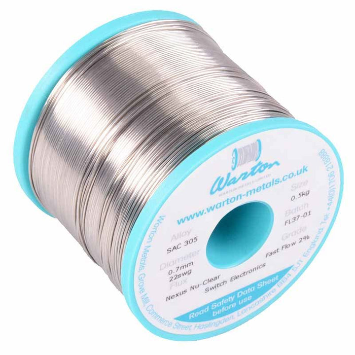 0.5mm Nexus Nu-Clear SAC305 Fast Flow 2% Solder Wire 500g Warton Metals