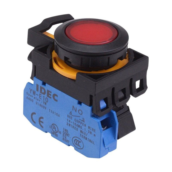 IDEC CW Series Red 12V illuminated Maintained Flush Push Button Switch 1NO IP65