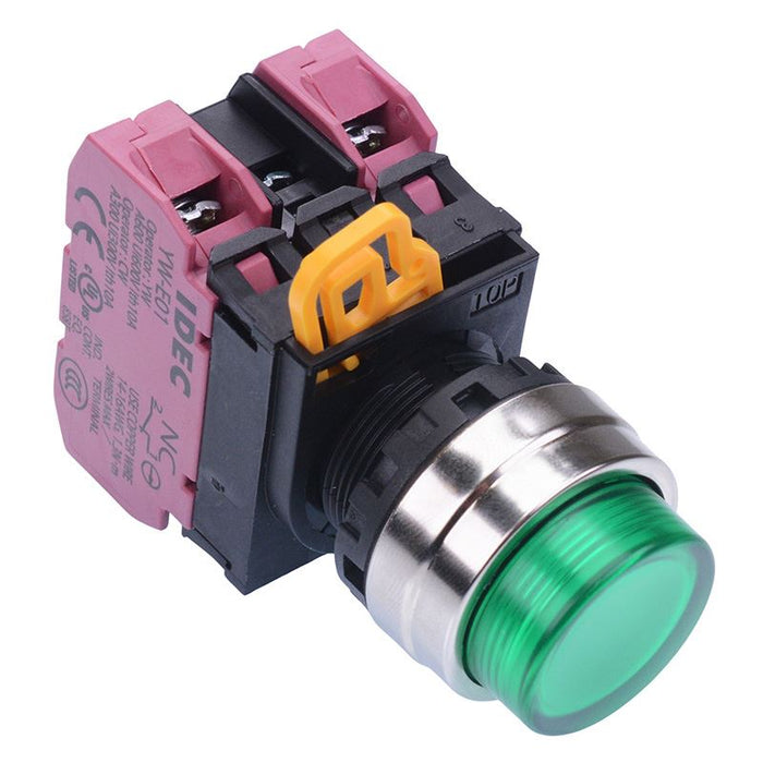 IDEC Green 12V illuminated 22mm Metal Bezel Maintained Push Button Switch 2NC IP65 YW4L-A2E02Q3G
