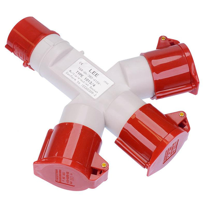 Red 3 Way Splitter 16A 415V 3P+E IP44