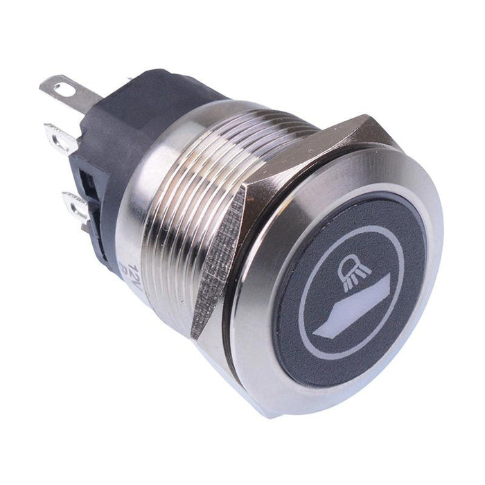 Boat Deck Light (Mirrored)' Blue LED Latching 22mm Vandal Push Button Switch SPDT 12V