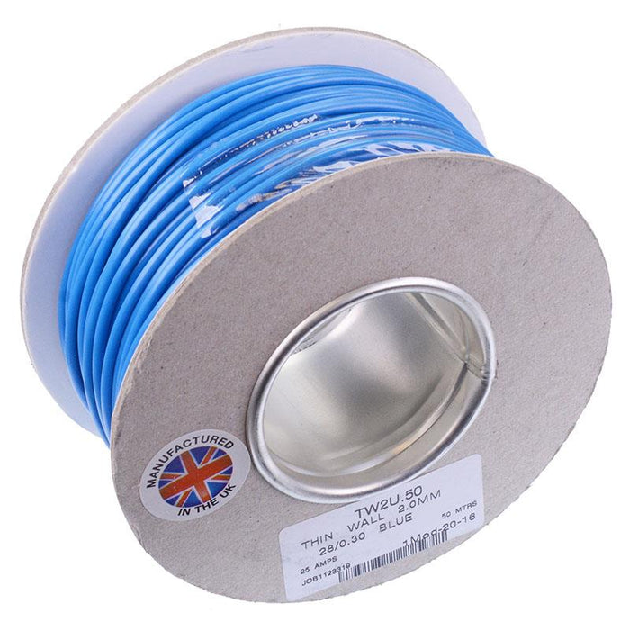 Blue 2mm Thin Wall Cable 28/0.3mm 50M Reel 25A