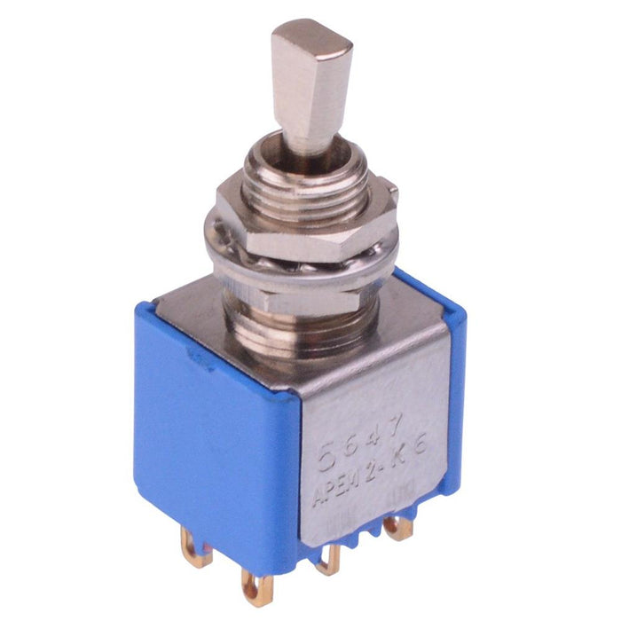 5647CDB-12 APEM (On)-Off-(On) Momentary 6.35mm Miniature Toggle Switch DPDT