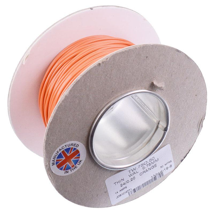 Orange 0.75mm² Thin Wall Cable 24/0.2mm 50M