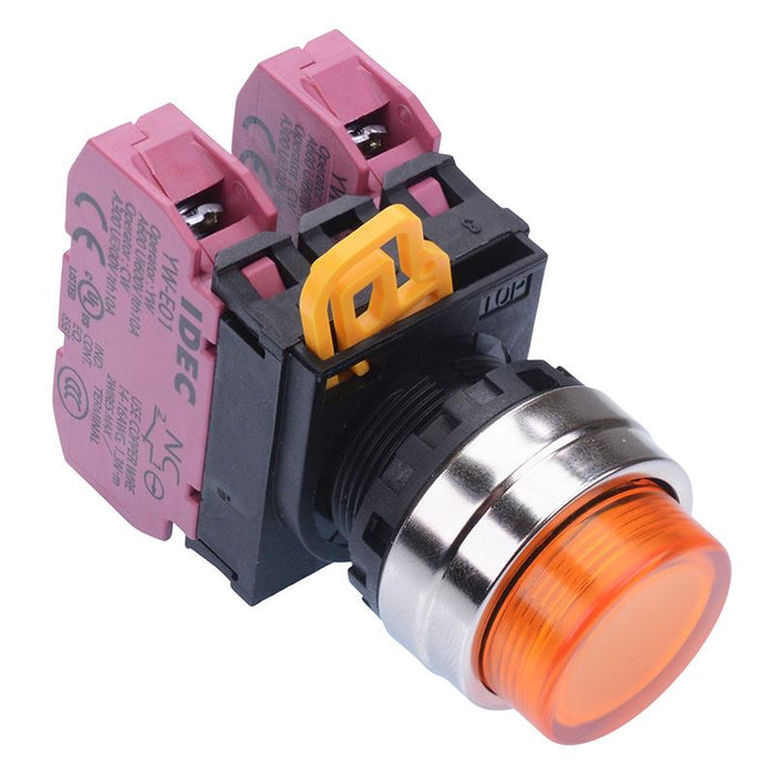 IDEC Amber 22mm Metal Bezel Maintained Push Button Switch 2NC IP65 YW4L-A2E02Q0A