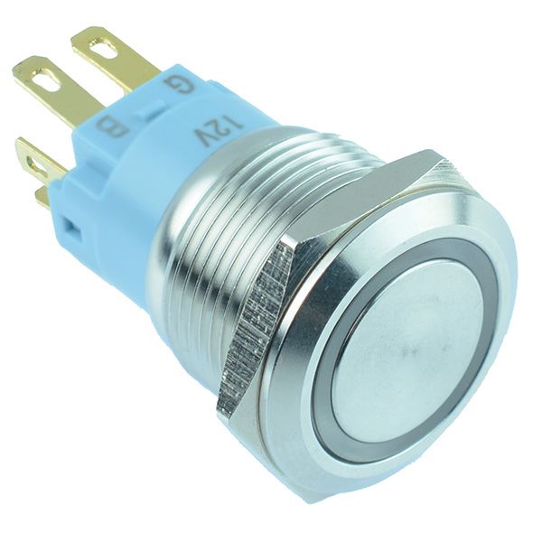 RGB illuminated 19mm Vandal Resistant Momentary Metal Push Button Switch 12V