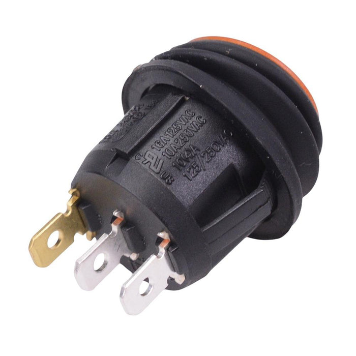 Amber Waterproof 230V illuminated 20mm Round Rocker Switch SPST 10A R13-112B8W-02