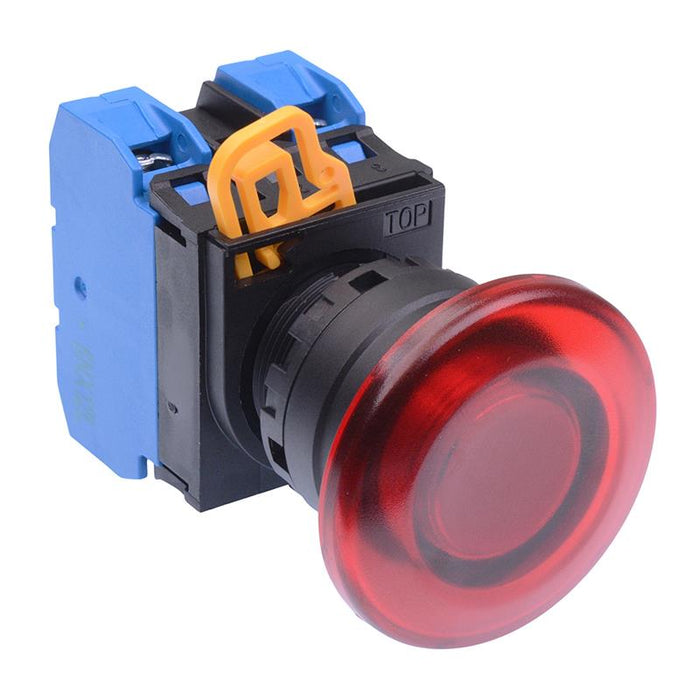 IDEC Red 24V illuminated 22mm Mushroom Maintained Push Button Switch 2NO IP65 YW1L-A4E20Q4R