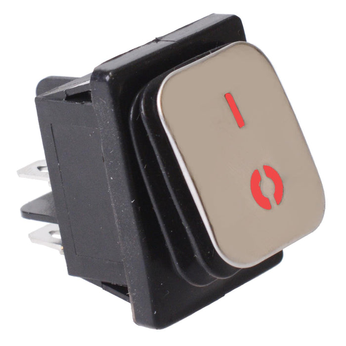 Red illuminated 230V Stainless Steel Rectangle Rocker Switch DPST