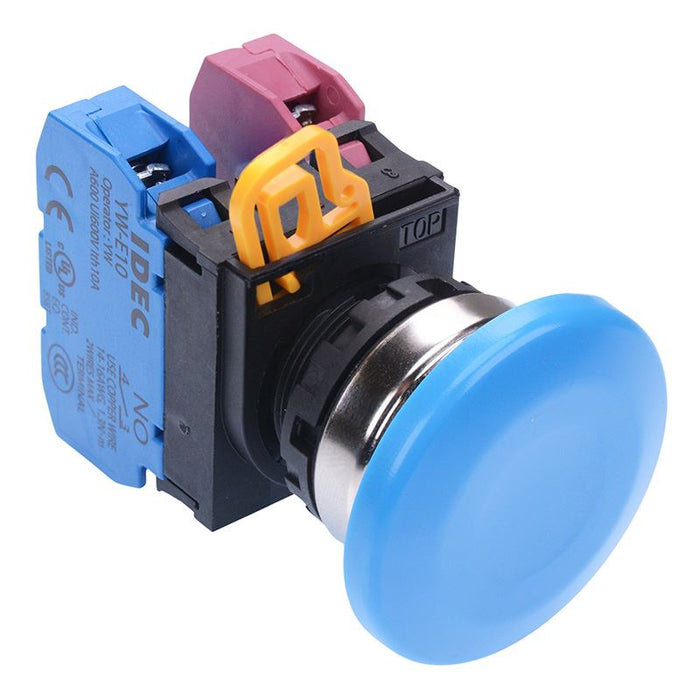 IDEC Blue 22mm Metal Bezel Mushroom Maintained Push Button Switch 1NO-1NC IP65 YW4B-A4E11S